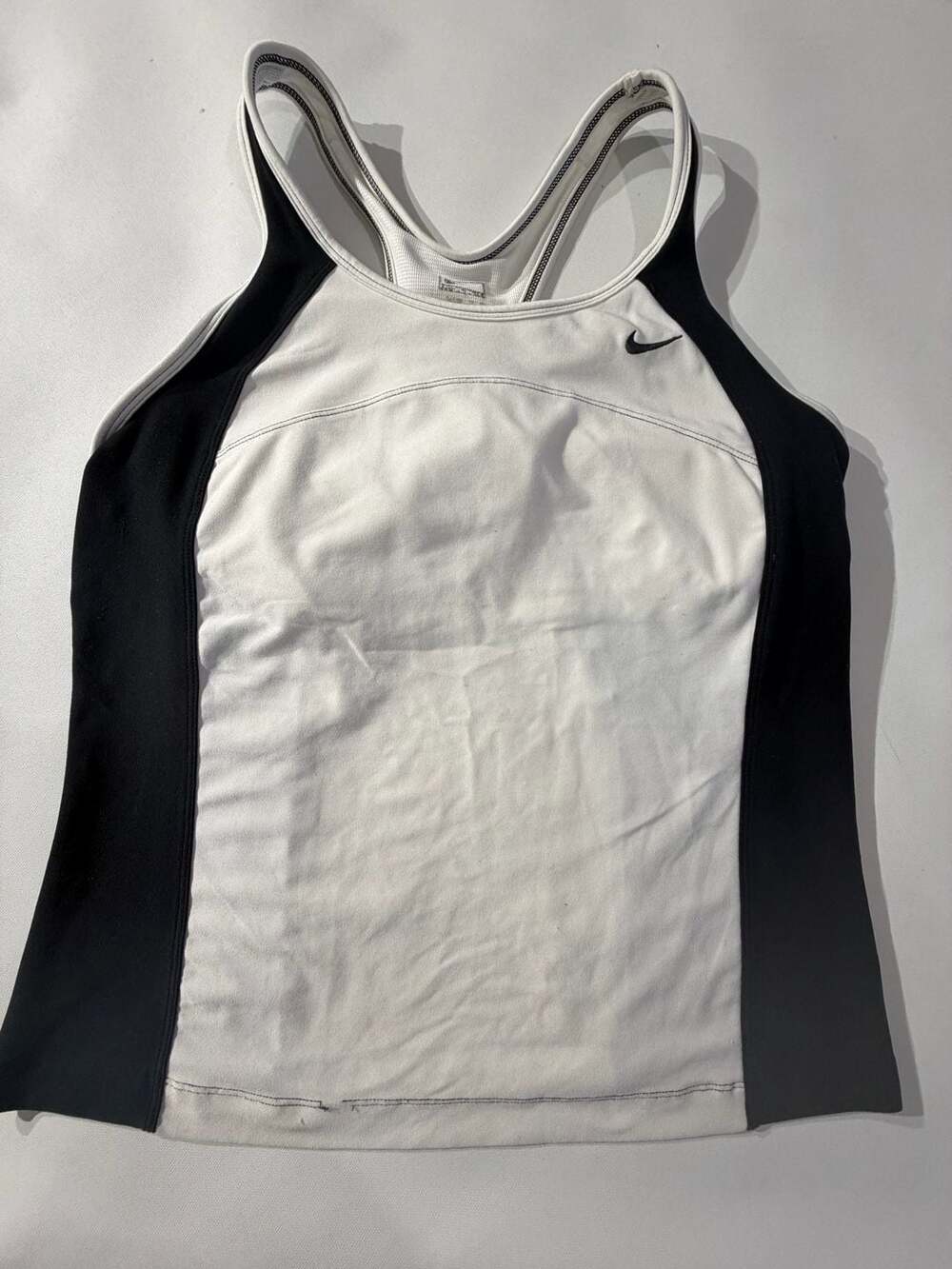 Nike XL White Black Colorblock Racerback Tank Top Athletic Sporty Y2K Gym